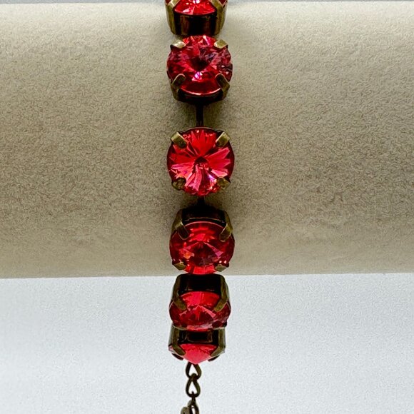 Peachy Pink Swarovski Crystal Bracelet – Antique Gold Plated, Handcrafted Luxury - Picture 4 of 5